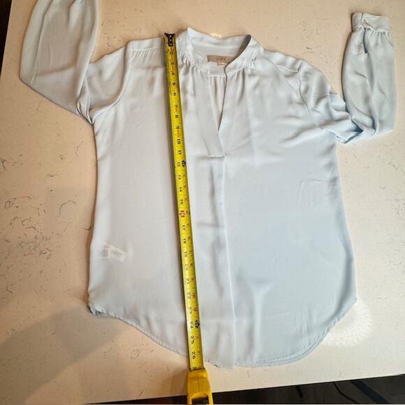 Loft Baby Blue Chiffon V-Neck Long Sleeve Blouse - Small - Picture 9 of 13